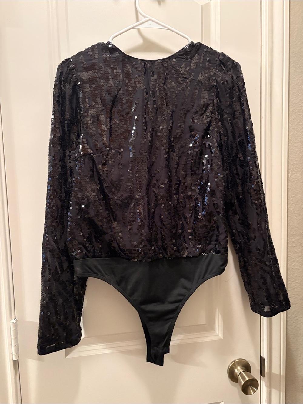 Boutique Black Sequin Long Sleeve Bodysuit